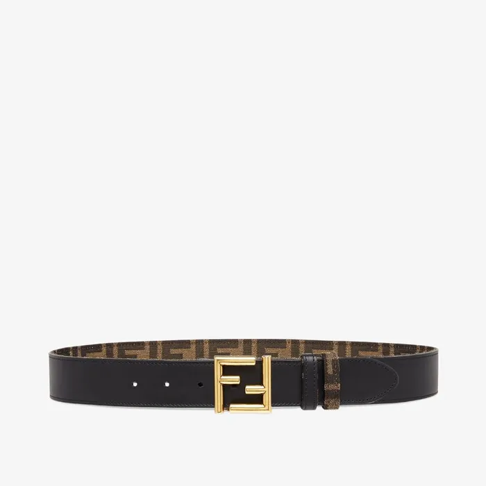 Fendi Belts FF Belt Black Leather And FF Fabric Reversible Belt 8211 Women
