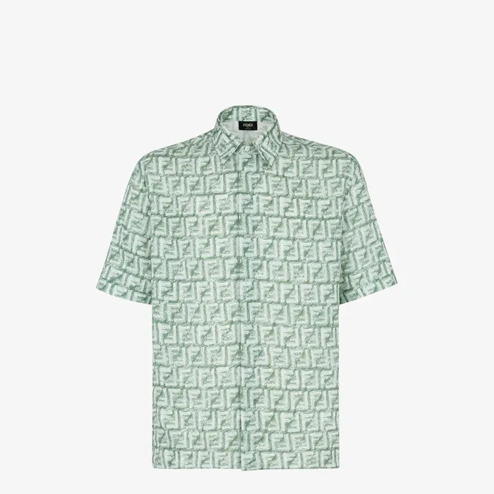 Fendi Shirts Shirt Green FF Linen Shirt 8211 Men