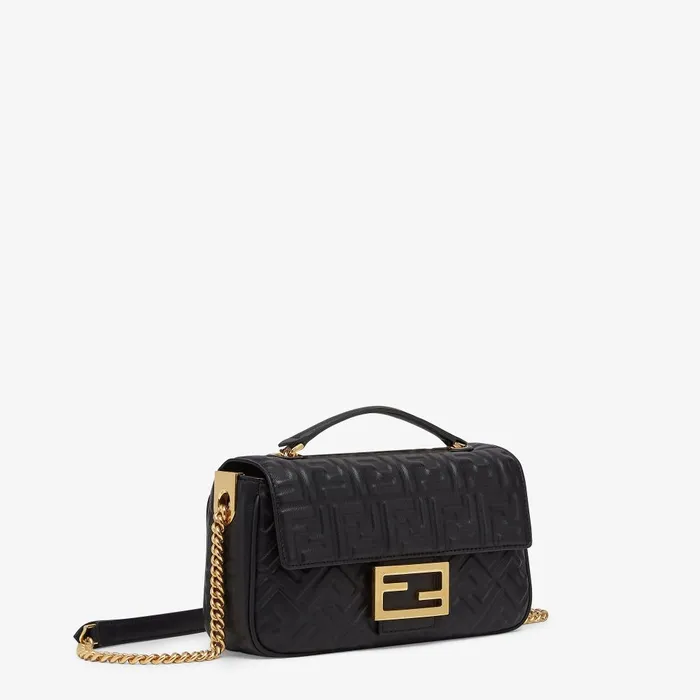 Fendi Shoulder and Crossbody Bags Baguette Chain Midi Black Nappa Leather Bag With FF Motif 8211 Women