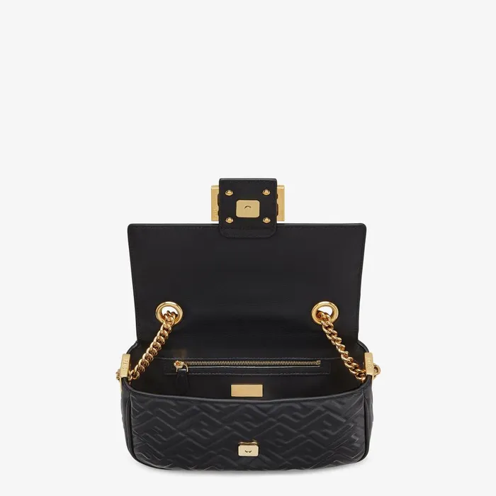 Fendi Shoulder and Crossbody Bags Baguette Chain Midi Black Nappa Leather Bag With FF Motif 8211 Women