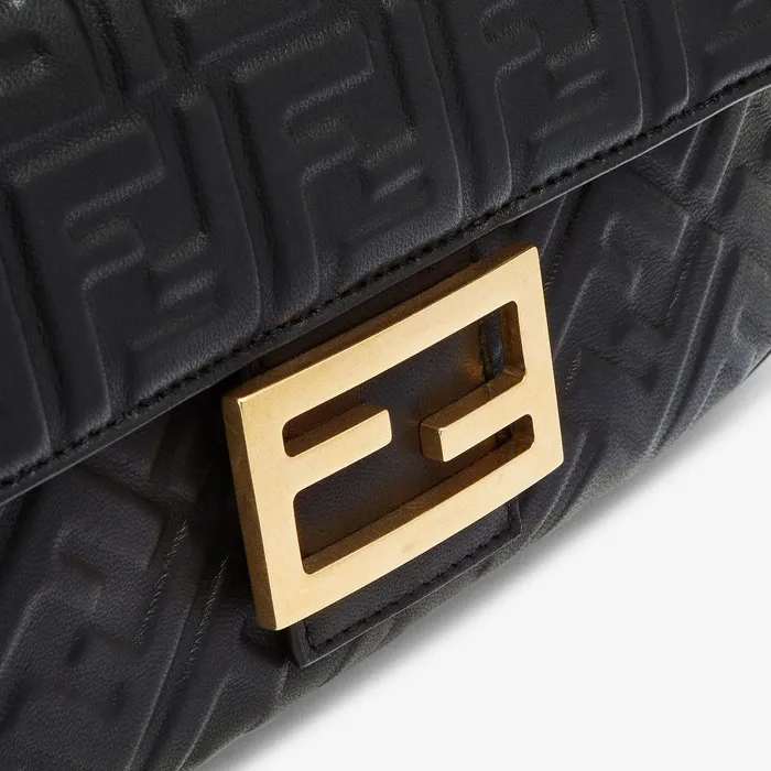 Fendi Shoulder and Crossbody Bags Baguette Chain Midi Black Nappa Leather Bag With FF Motif 8211 Women