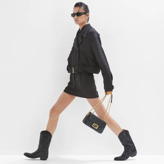 Fendi Shoulder and Crossbody Bags Baguette Chain Midi Black Nappa Leather Bag With FF Motif 8211 Women