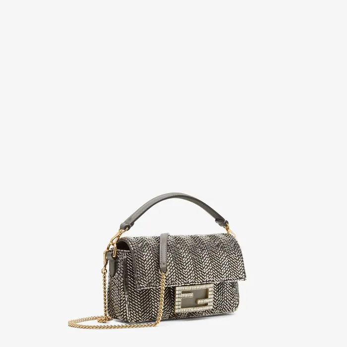 Fendi Shoulder and Crossbody Bags Baguette Mini Bag Embroidered With Gray Bugle Beads 8211 Women