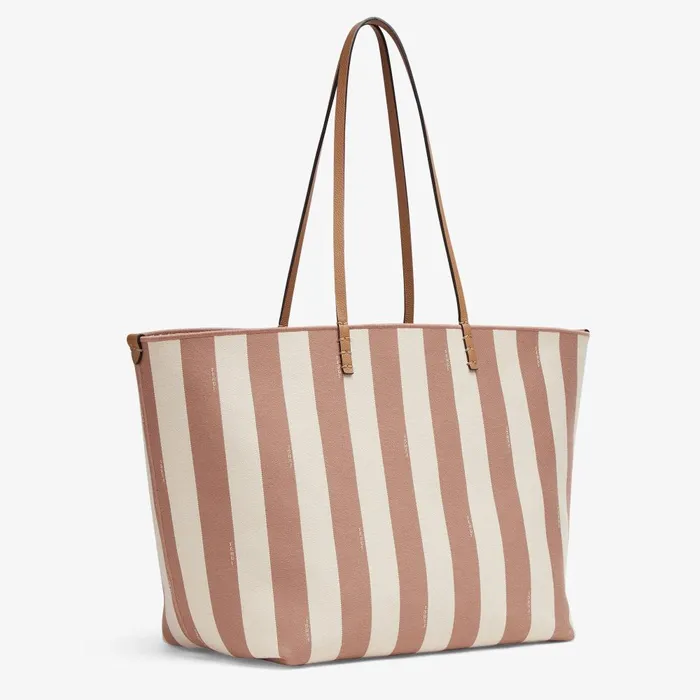 Fendi Tote Bags Large Roll Reversible Shopper In Pequin Striped And Beige FF Fabric 8211 Women