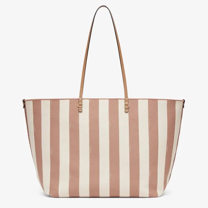 Fendi Tote Bags Large Roll Reversible Shopper In Pequin Striped And Beige FF Fabric 8211 Women