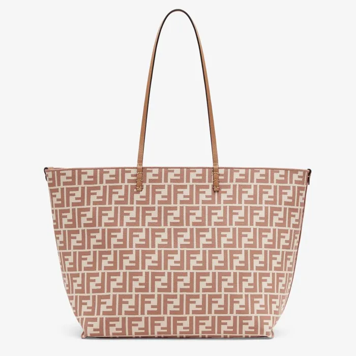 Fendi Tote Bags Large Roll Reversible Shopper In Pequin Striped And Beige FF Fabric 8211 Women