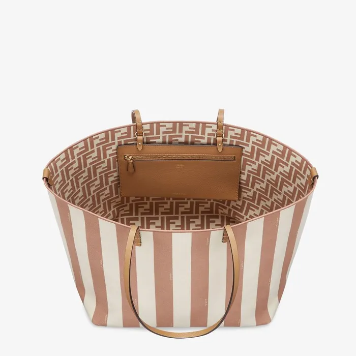 Fendi Tote Bags Large Roll Reversible Shopper In Pequin Striped And Beige FF Fabric 8211 Women