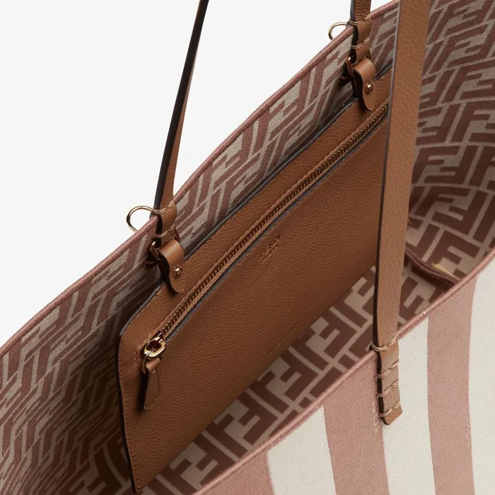 Fendi Tote Bags Large Roll Reversible Shopper In Pequin Striped And Beige FF Fabric 8211 Women