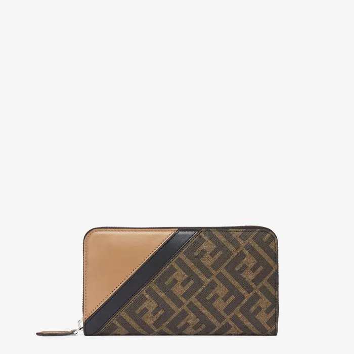 Fendi Wallets Fendi Diagonal Zip Around Brown Fabric Wallet 8211 Men
