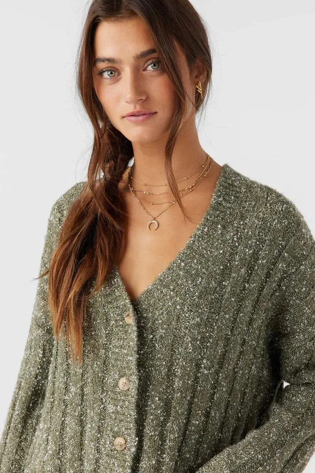 FERRIS BUTTON FRONT SWEATER CARDIGAN Miltr Grn Women O039NEILL Clothing