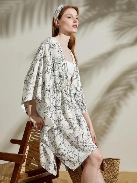Floral Pattern ThreeQuarter Sleeve Silk Cardigan 100 Silk Women Lilysilk Tops
