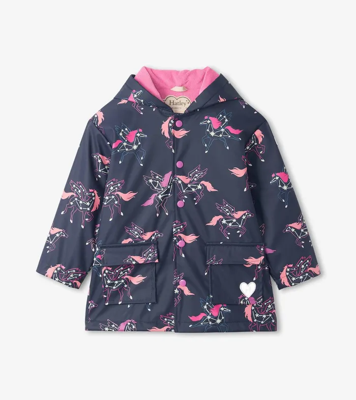 Girls Unicorn Constellations Colour Changing ButtonUp Rain Jacket Hatley