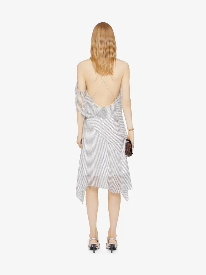 Givenchy Asymmetric Polka Dots Draped Dress In Silk Chiffon Ecrublack Women Dresses