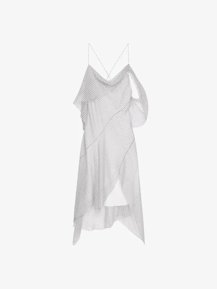 Givenchy Asymmetric Polka Dots Draped Dress In Silk Chiffon Ecrublack Women Dresses