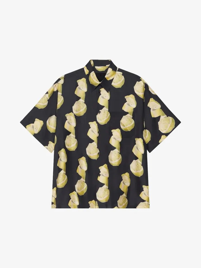 Givenchy Hawaiian Shirt In Silk With Lemon Print Blackyellow Men Shirts