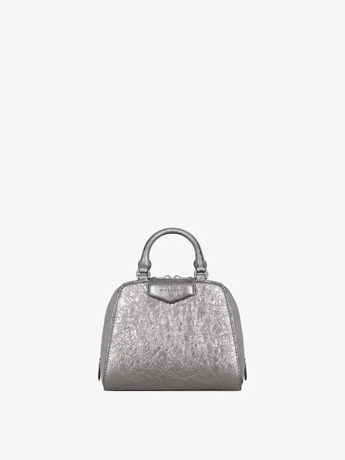 Givenchy Nano Antigona Cube Bag In Laminated Leather Silvery Grey Women Crossbody Bags Givenchy Nano Antigona Cube Bag In Laminated Leather Silvery Grey Women Crossbody Bags
