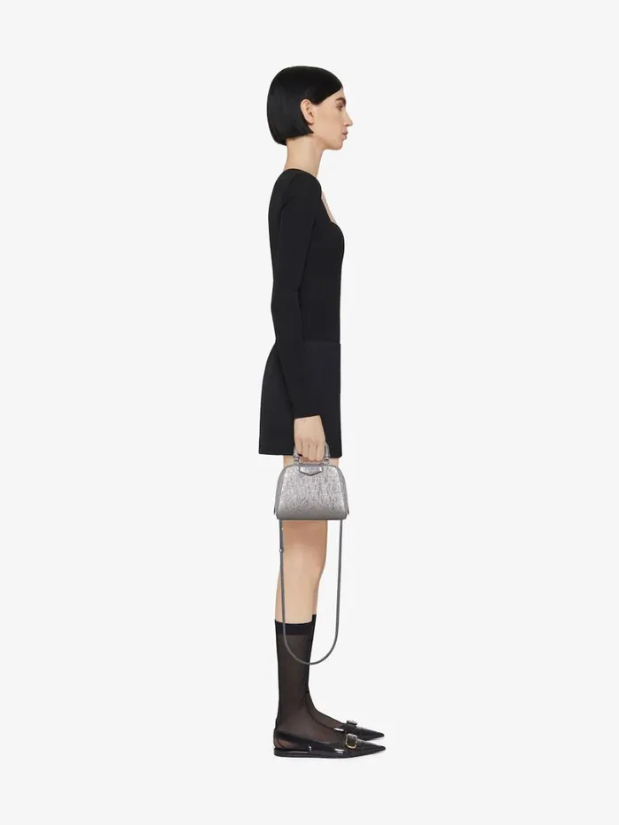 Givenchy Nano Antigona Cube Bag In Laminated Leather Silvery Grey Women Crossbody Bags Givenchy Nano Antigona Cube Bag In Laminated Leather Silvery Grey Women Crossbody Bags