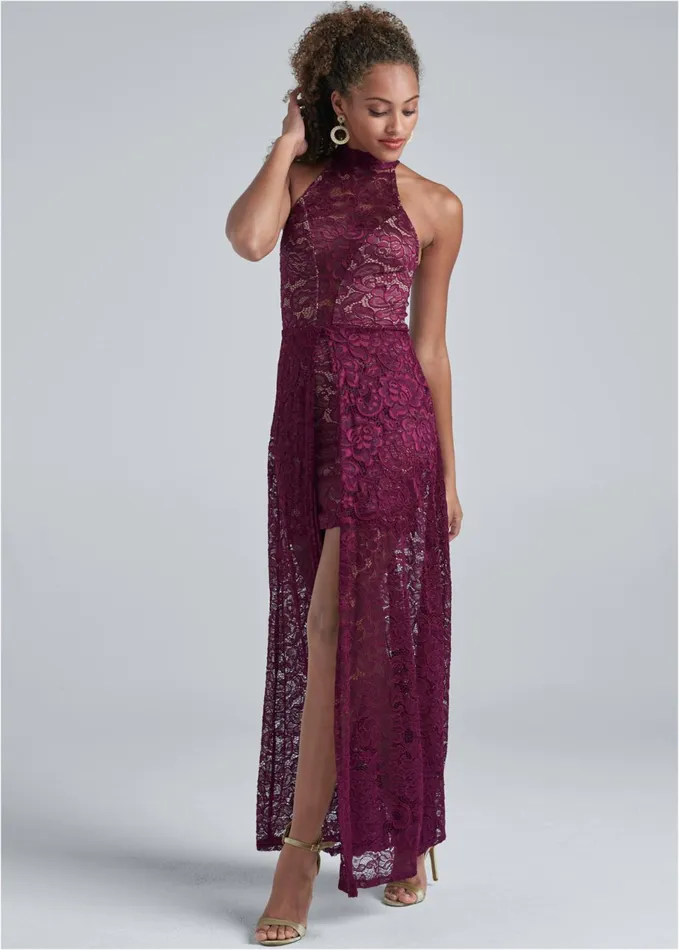HighLow Lace Dress Wine Women VENUS Formal Dresses
