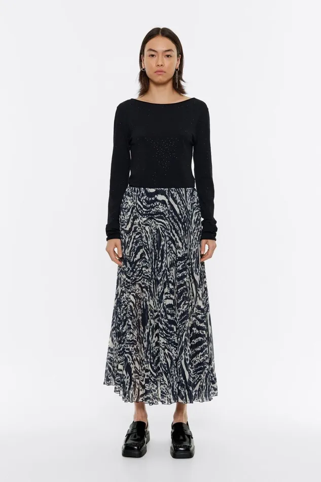 Ivory Pleated Zebra Midi Skirt Zebra Ivory Women Bimba Y Lola Skirts Ivory Pleated Zebra Midi Skirt Zebra Ivory Women Bimba Y Lola Skirts