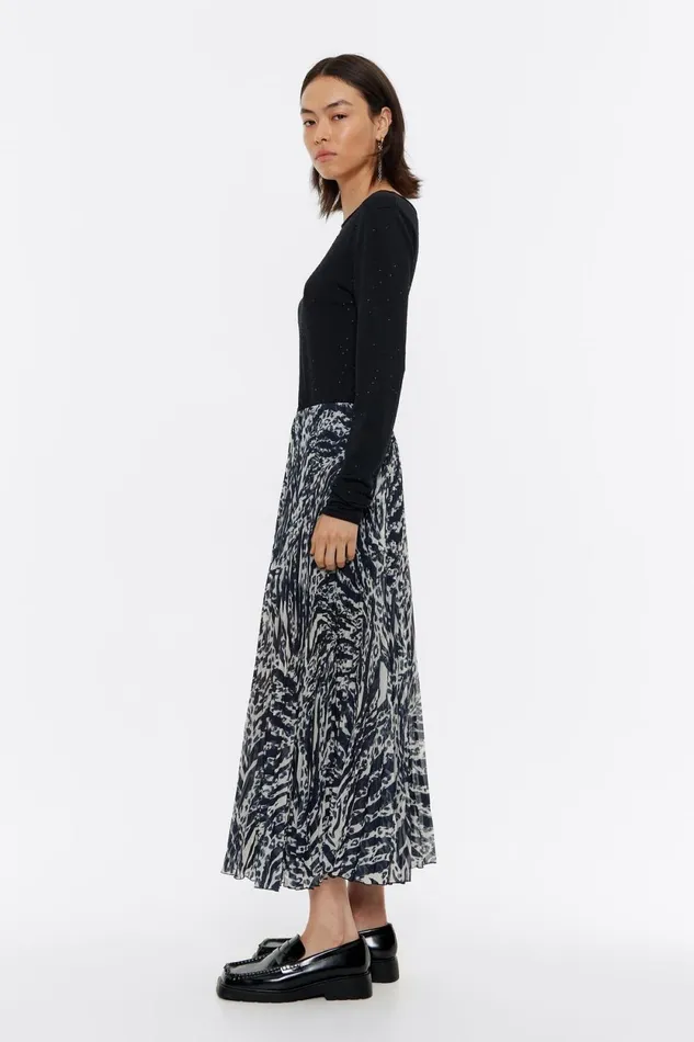 Ivory Pleated Zebra Midi Skirt Zebra Ivory Women Bimba Y Lola Skirts Ivory Pleated Zebra Midi Skirt Zebra Ivory Women Bimba Y Lola Skirts