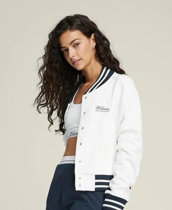 Jackets and Vests Women Wilson Hudson Cropped Varsity Bomber Snow White