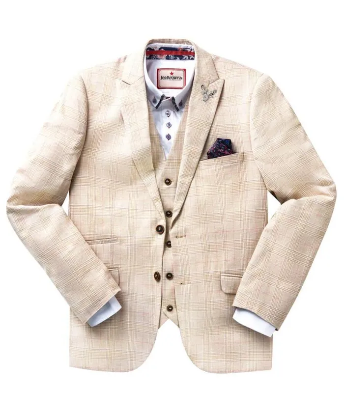 Joe Browns Coats and Jackets Men Delightful Check Blazer Cream Joe Browns Coats and Jackets Men Delightful Check Blazer Cream