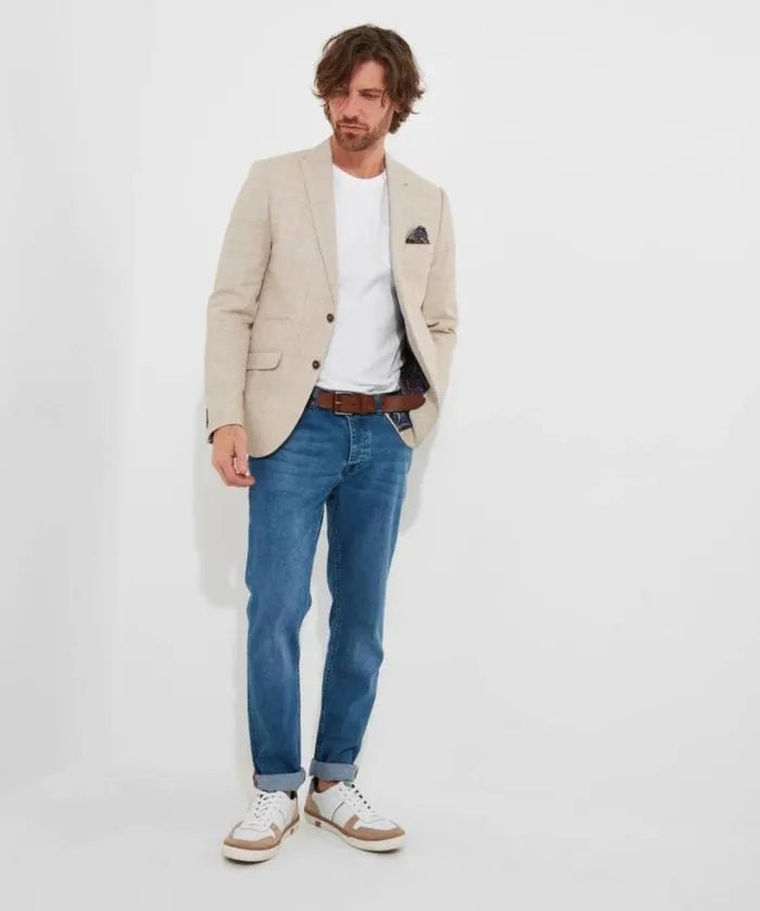 Joe Browns Coats and Jackets Men Delightful Check Blazer Cream Joe Browns Coats and Jackets Men Delightful Check Blazer Cream