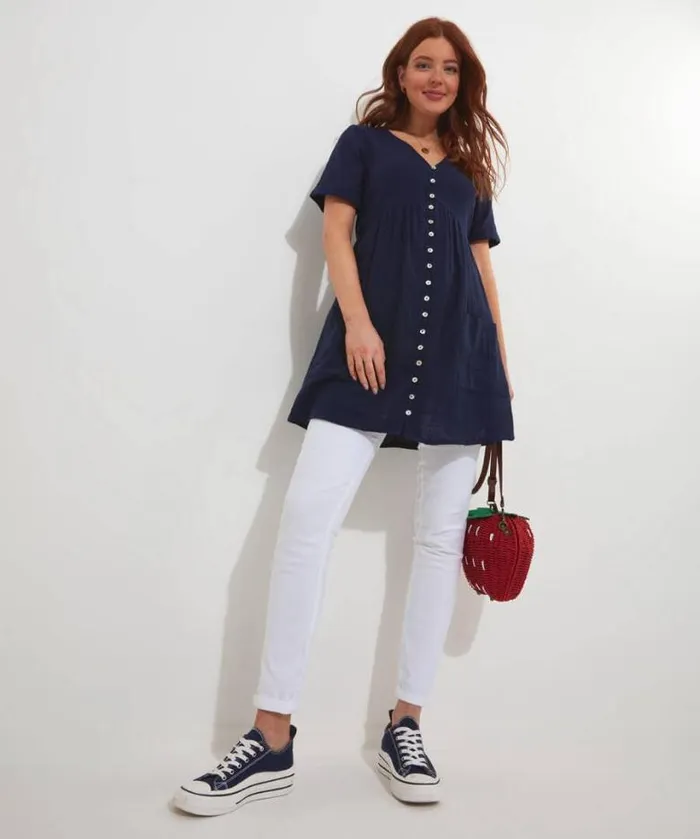 Joe Browns Tops Tunics and Blouses Women Crinkle Cotton Tunic Navy Joe Browns Tops Tunics and Blouses Women Crinkle Cotton Tunic Navy