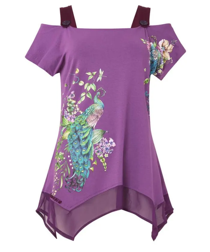 Joe Browns Tops Tunics and Blouses Women Perfect Peacock Jersey Top Purple Joe Browns Tops Tunics and Blouses Women Perfect Peacock Jersey Top Purple