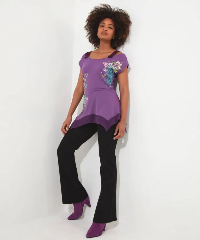 Joe Browns Tops Tunics and Blouses Women Perfect Peacock Jersey Top Purple Joe Browns Tops Tunics and Blouses Women Perfect Peacock Jersey Top Purple