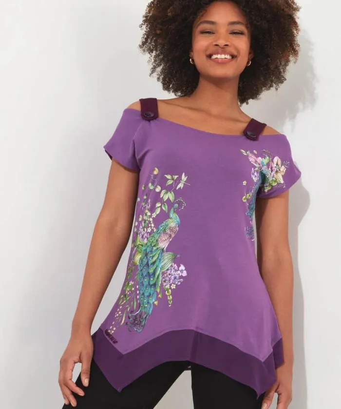 Joe Browns Tops Tunics and Blouses Women Perfect Peacock Jersey Top Purple Joe Browns Tops Tunics and Blouses Women Perfect Peacock Jersey Top Purple
