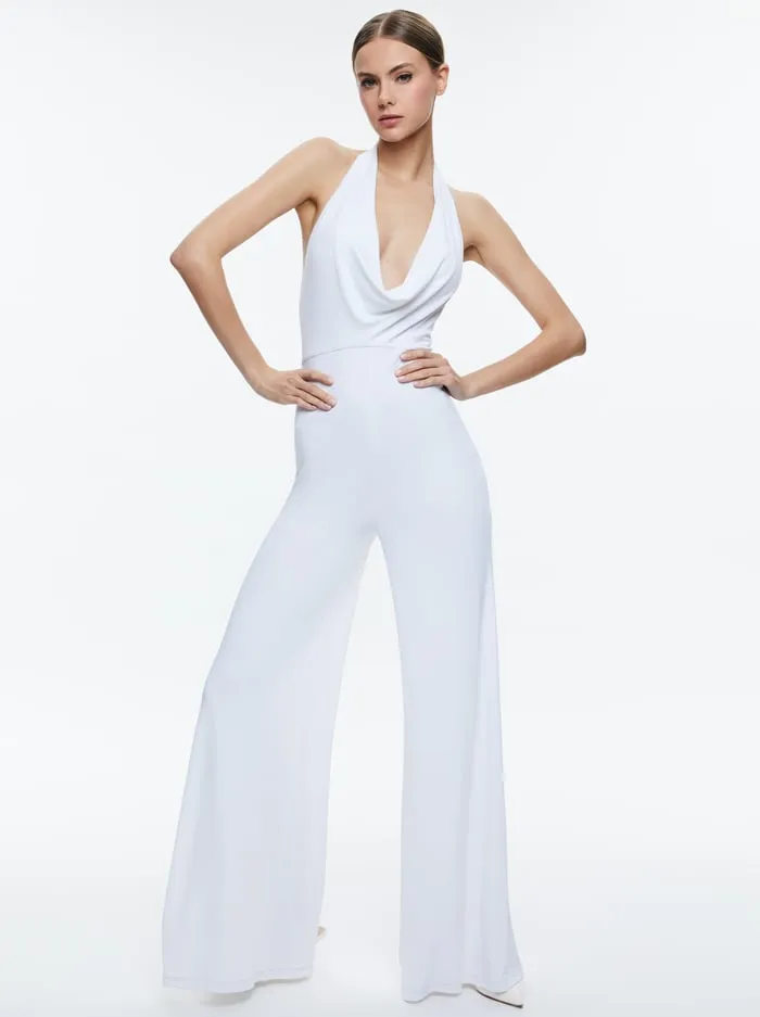 Jumpsuits Rompers Women Alice Olivia Colby Cowl Neck Open Back Jumpsuit Off White