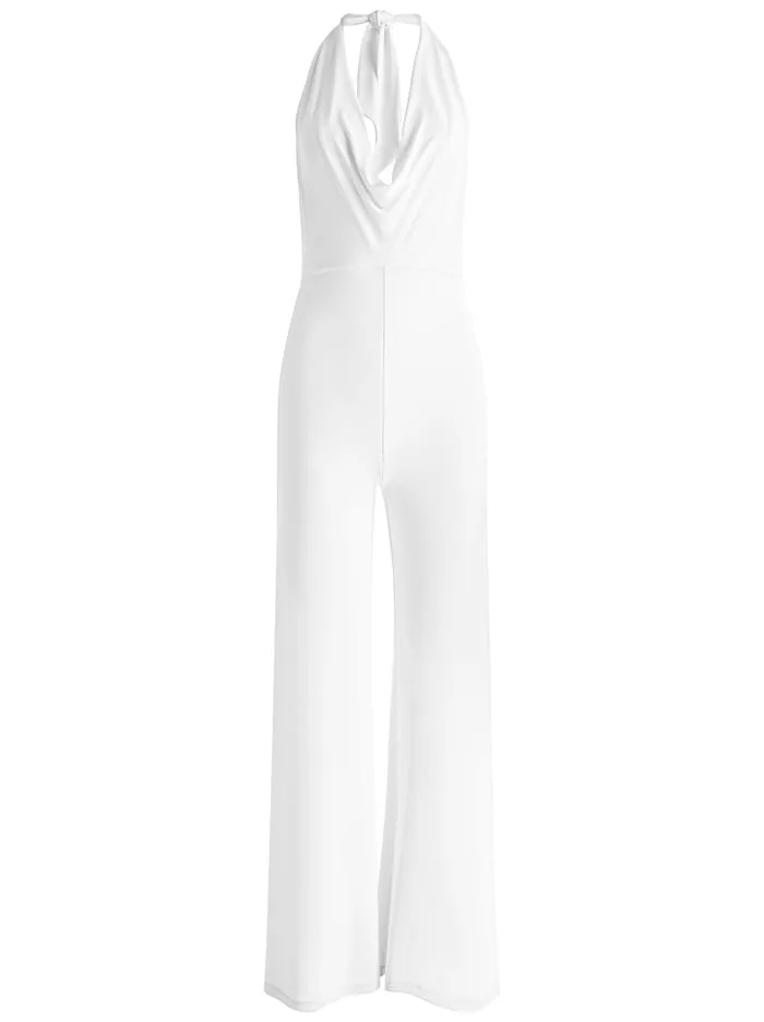 Jumpsuits Rompers Women Alice Olivia Colby Cowl Neck Open Back Jumpsuit Off White