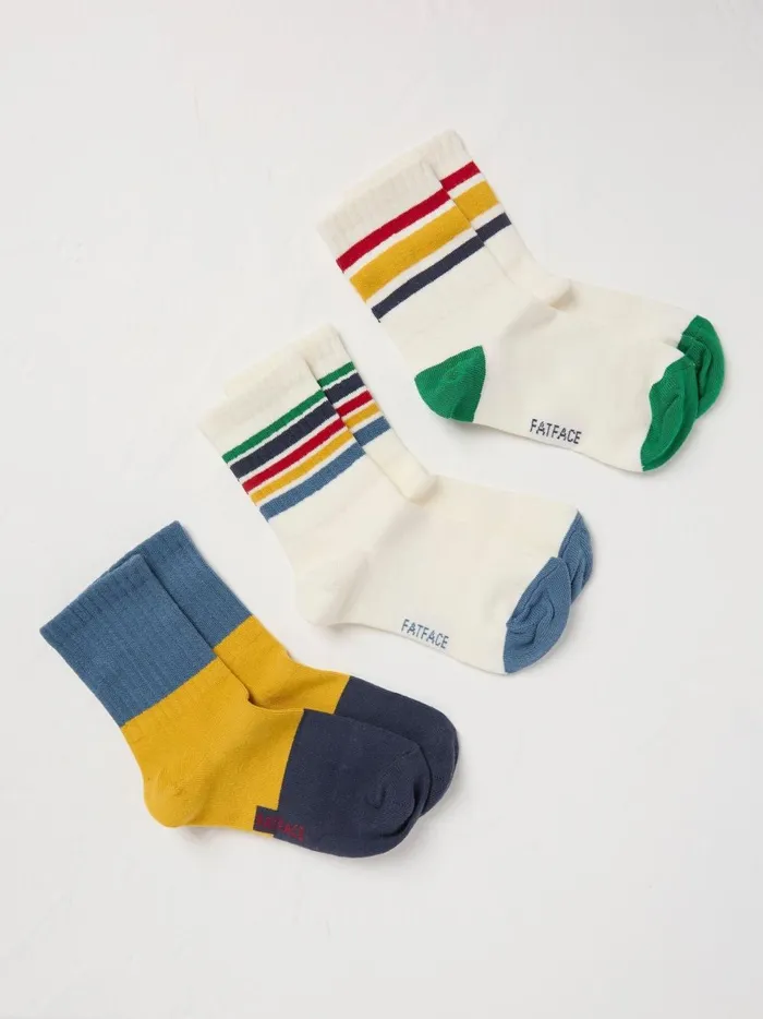 Kids Socks Fat Face 3 Pack Stripe Sock WhiteBlue Stripe Sport Socks 3 Pack