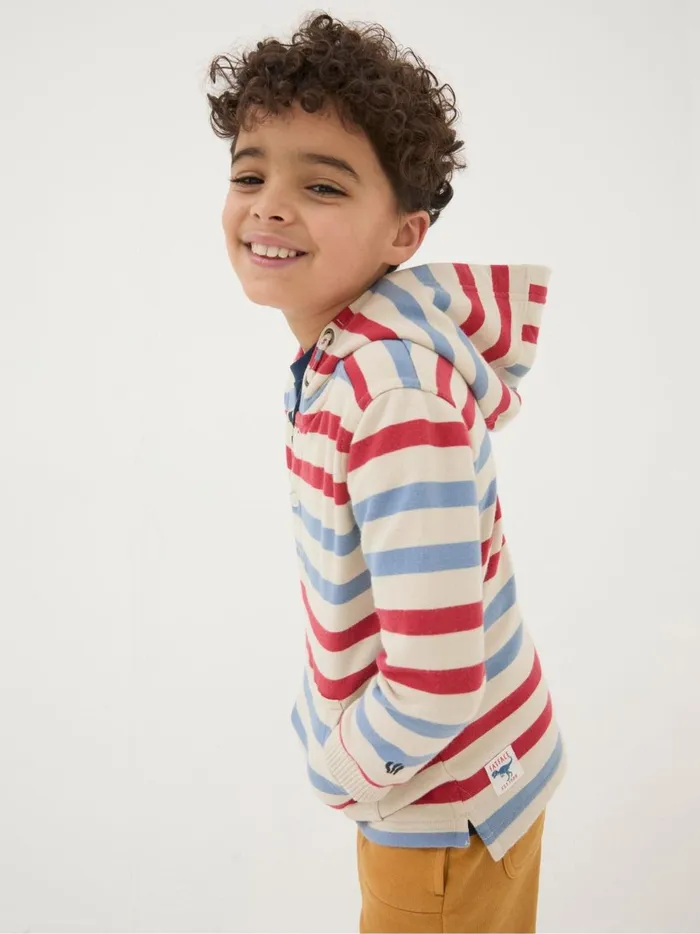 Kids Sweatshirts and Hoodies Fat Face Natural Stripe Half Neck Hoodie