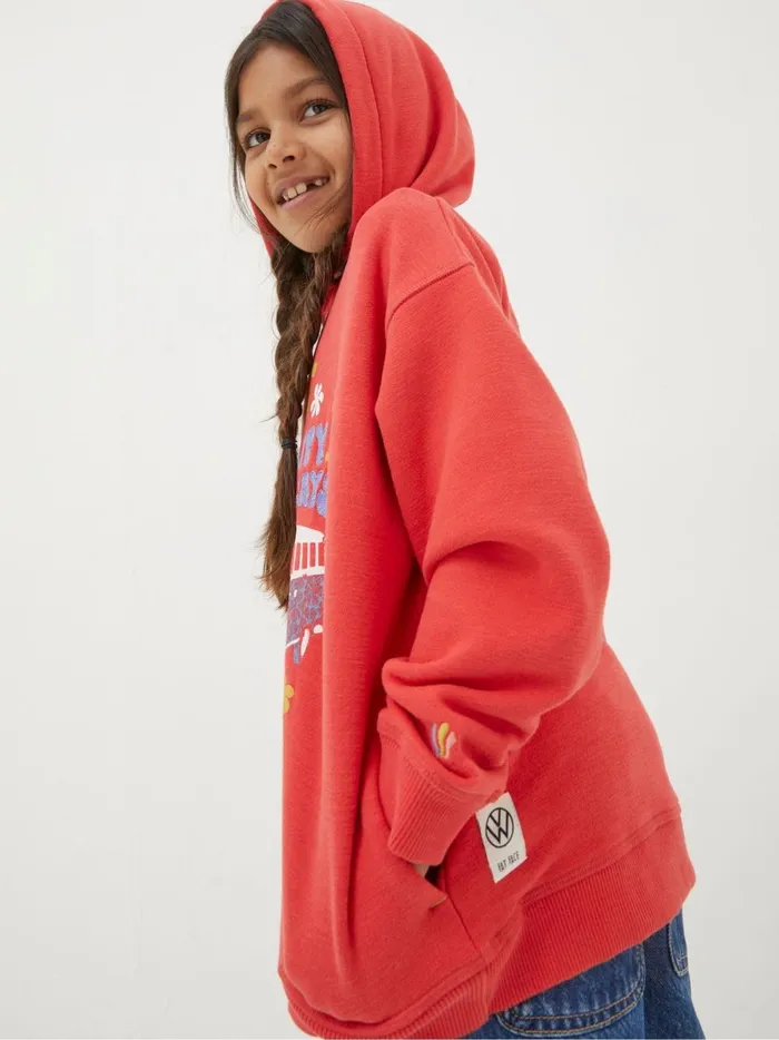 Kids Sweatshirts and Hoodies Fat Face Textured Stripe Red Popover Hoodie