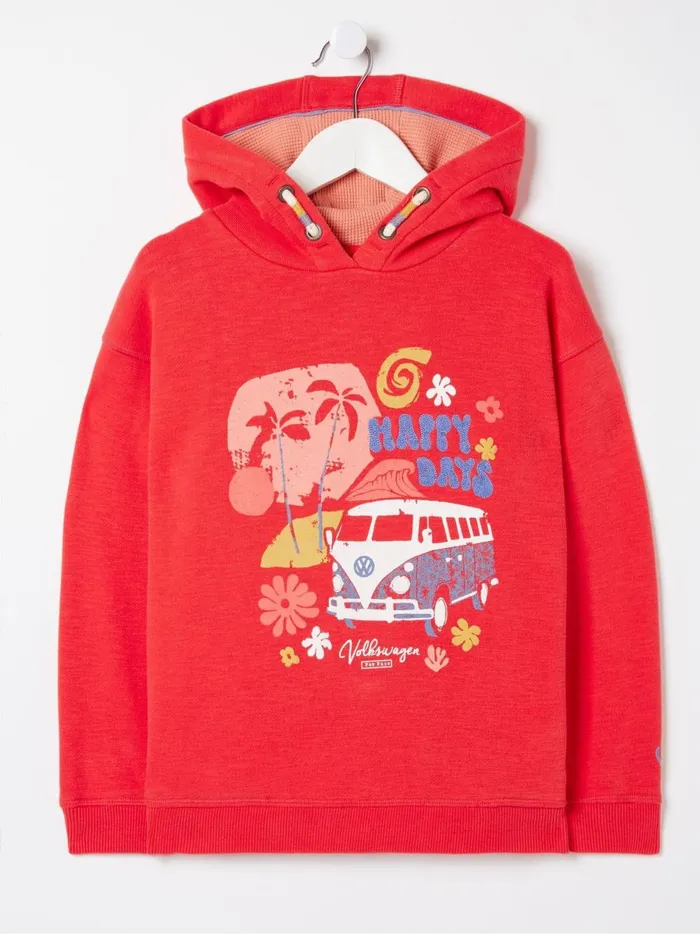 Kids Sweatshirts and Hoodies Fat Face Textured Stripe Red Popover Hoodie
