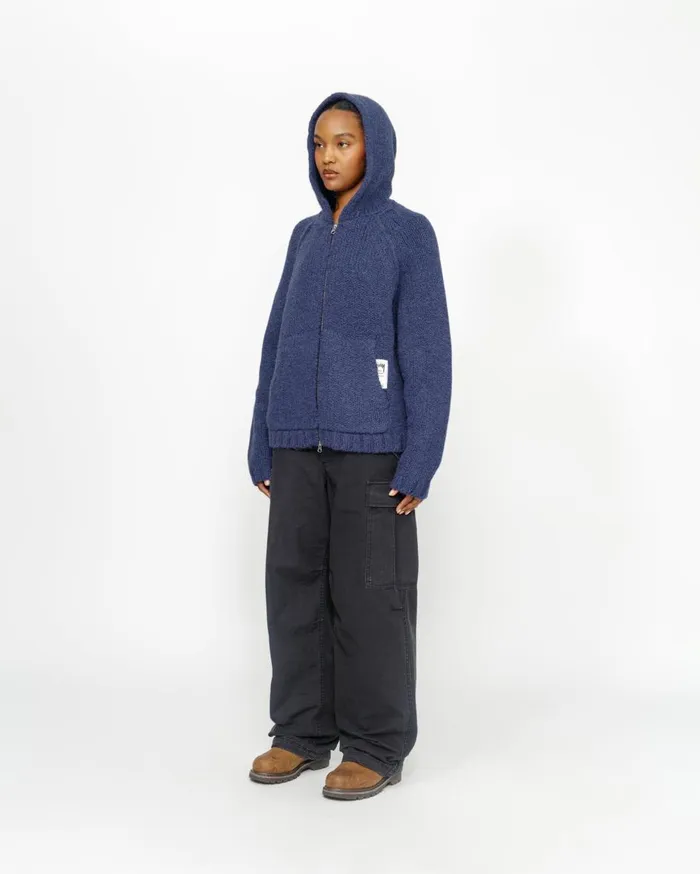 Knits MenWomen Stussy CHUNKY KNIT ZIP HOODIE Blue