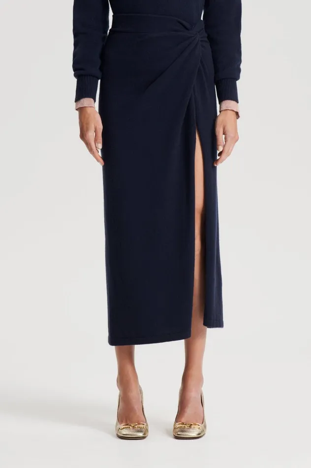 Knitwear Women Scanlan Theodore CASHMERE SARONG SKIRT Navy