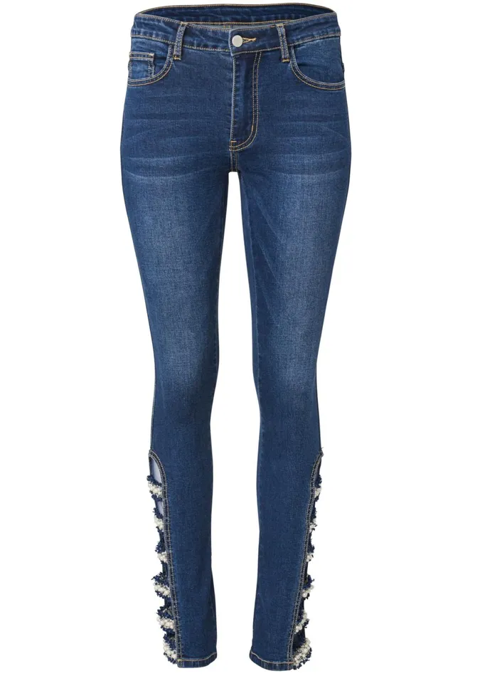 LATTICE DETAIL SKINNY JEANS Dark Wash Women VENUS Novelty Jeans