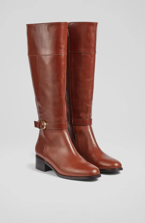 LK Bennett Bennett Black And Tan Leather Flat KneeHigh Boots Women Boots
