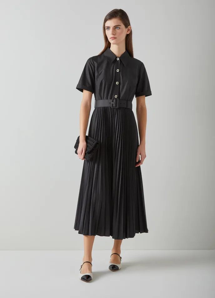 LK Bennett Cally Black Pleated Shirt Dress Women Dresses