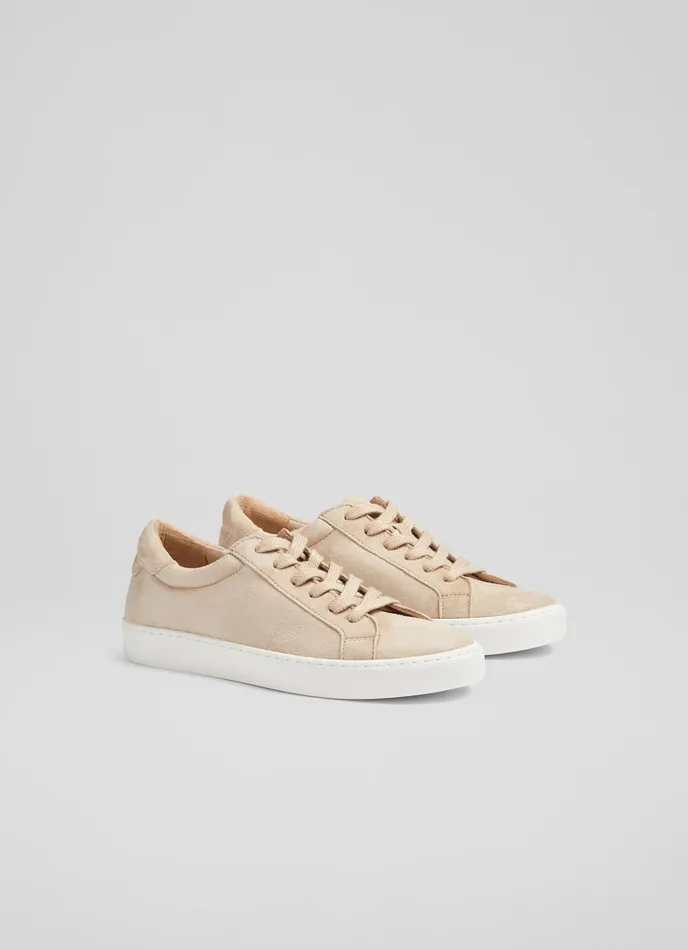 LK Bennett Jasper Beige Suede LaceUp Trainers Women Trainers