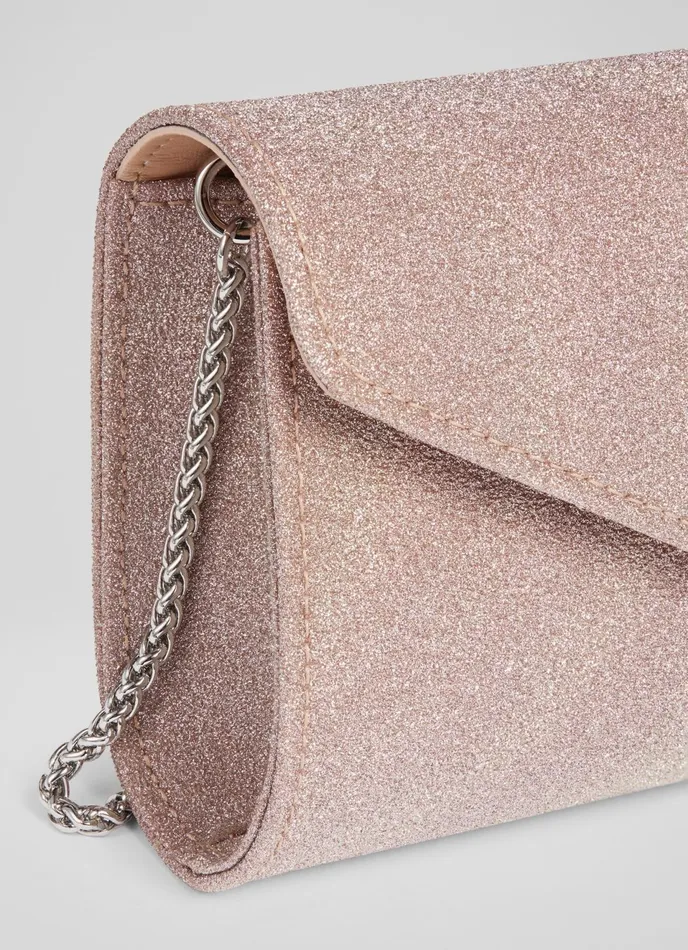 LK Bennett Lucille Rose Fine Glitter Clutch Bag Women Clutch Bags