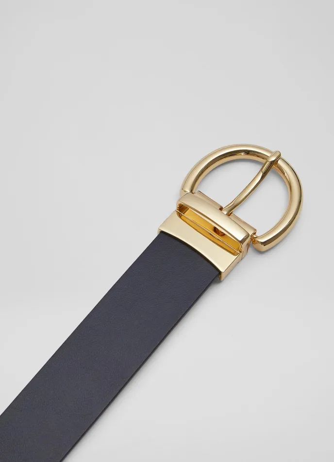 LK Bennett Odette Navy And Cream Leather Reversible Belt Women Belts