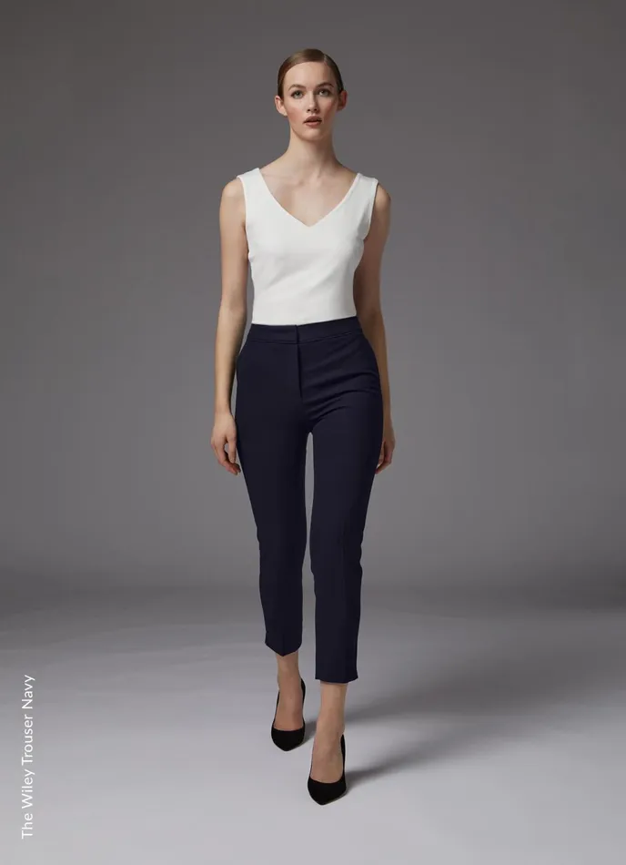 LK Bennett Wiley Navy Recycled Crepe SlimCut Trousers Women Trousers