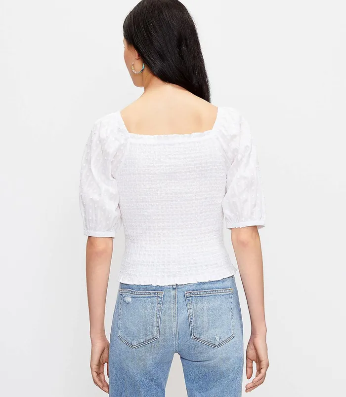 LOFT Clip Smocked Blouse White Women Tops