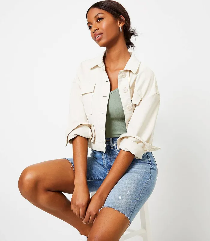 LOFT Frayed Denim Bike Shorts In Light Wash Indigo Light Wash Indigo Women Shorts