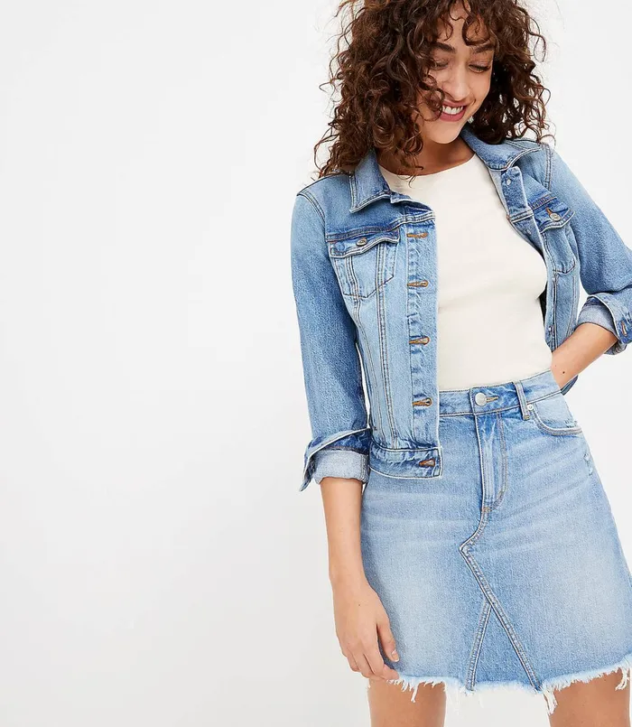 LOFT Frayed Denim Shift Skirt Dark Rinse Women Skirts