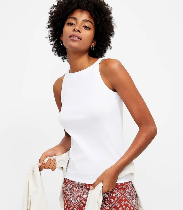 LOFT Halter Tank White Women Tees